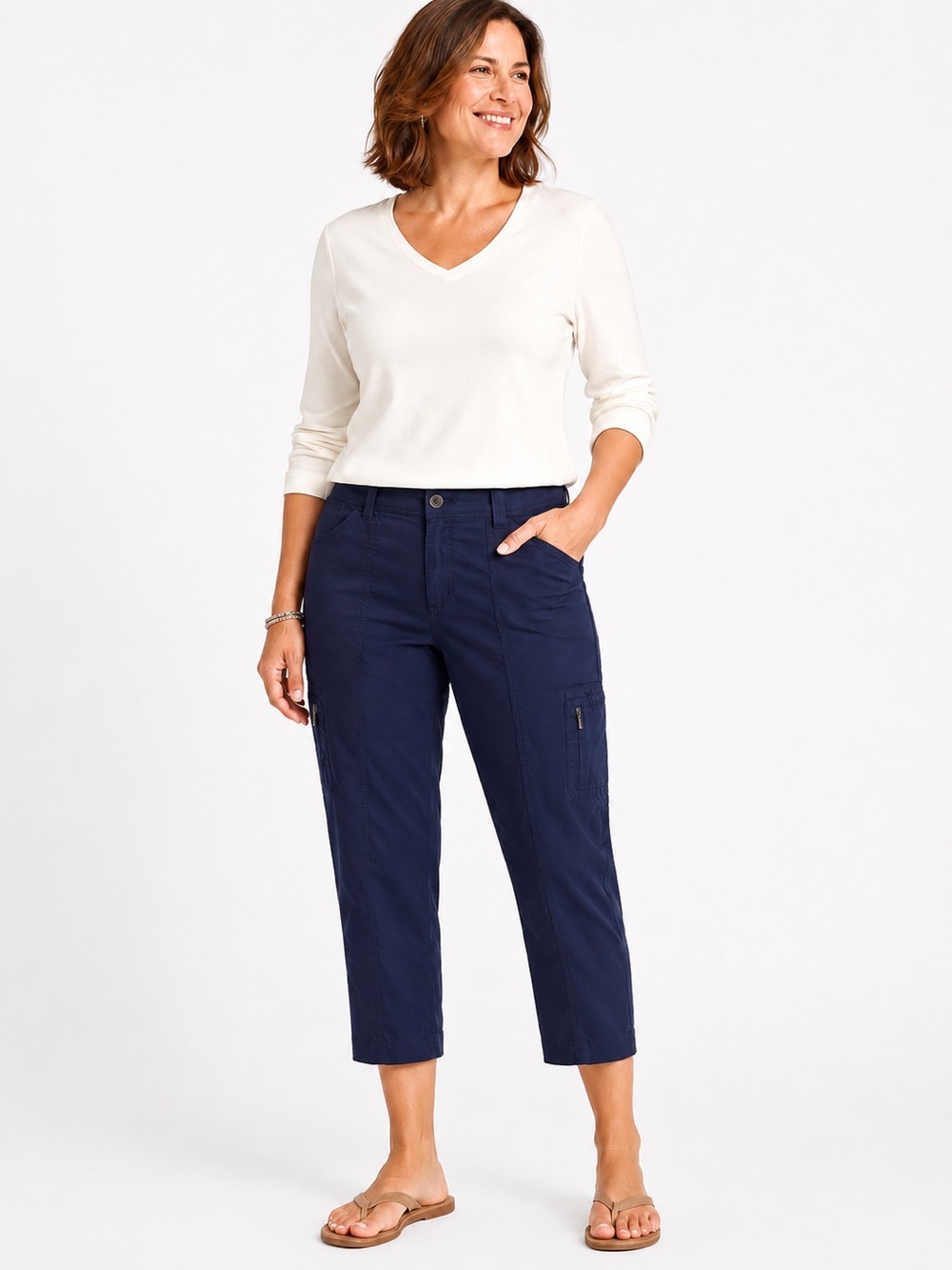 Chicos utility pants cropped navy blue size 8 Chicos size 1